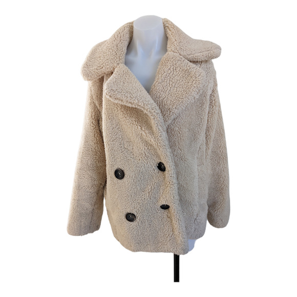 Free People Size XS Double Breasted Teddy Coat Tan Wide Collar Winter Jacket - Picture 1 of 12